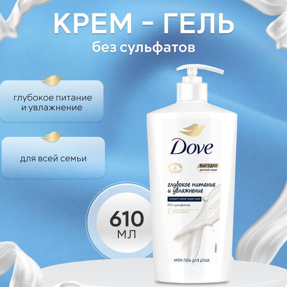 Крем Гель д/душа Дав 610 мл Глубокое Питание и Увлаж Синий