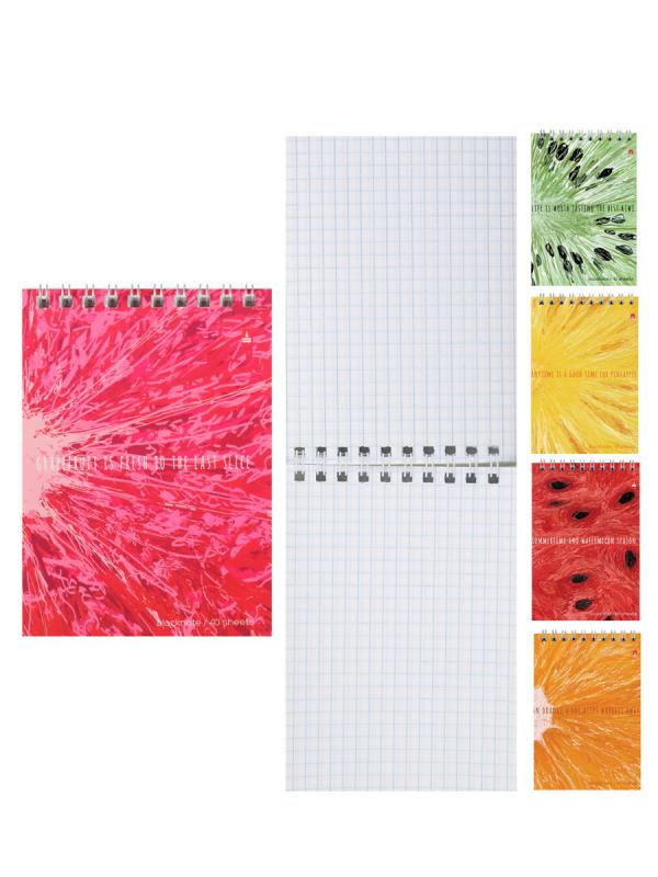 Блокнот А6 (95*135) 40л клетка дв спир обл мелованн карт  ассорти 5 видов  Альт Exotic fruits 3-40-7