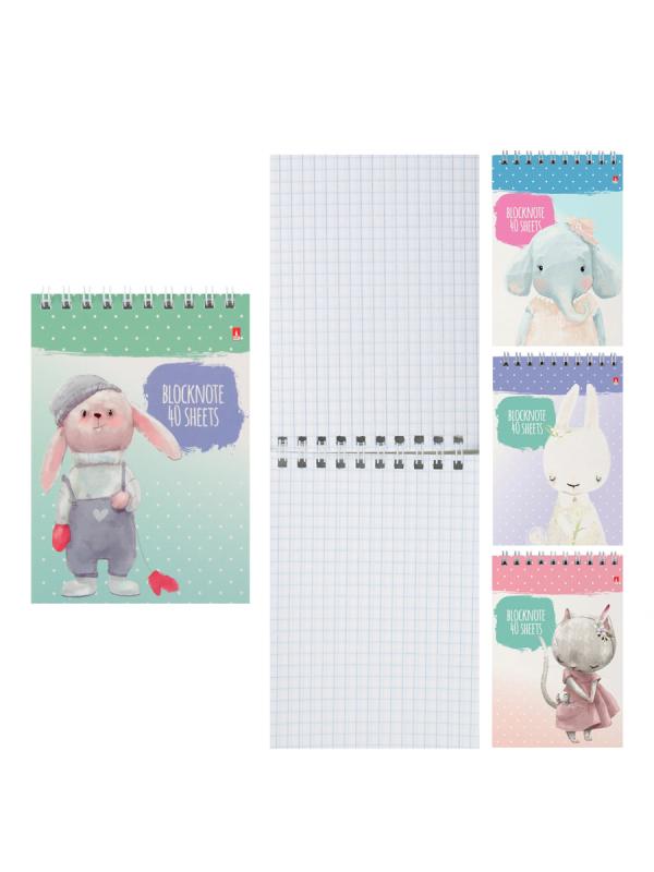 Блокнот А6 (95*132) 40л клетка дв спир обл мелованн картон  ассорти 4 вида  Альт Kids 3-40-733