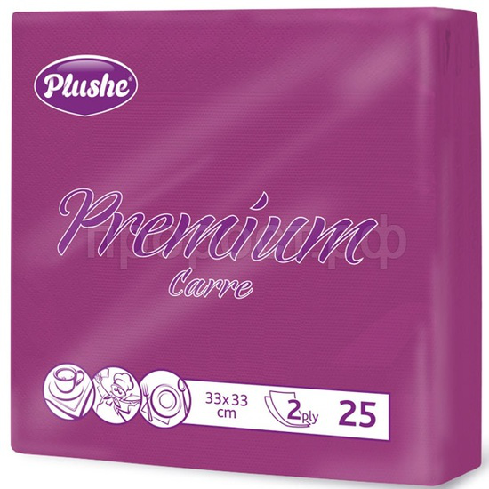 Плюше Салфетка бумажная 25L 33х33 2-хсл. Prem.carre бордо инт. рамочное