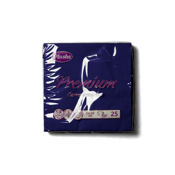 Плюше Салфетка бумажная 25L 33х33 2-хсл. Prem.carre синий инт. рамочное