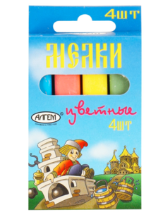 Мел цветной 4шт d-12мм Алгем НМЦ-4 картонная коробка европодвес