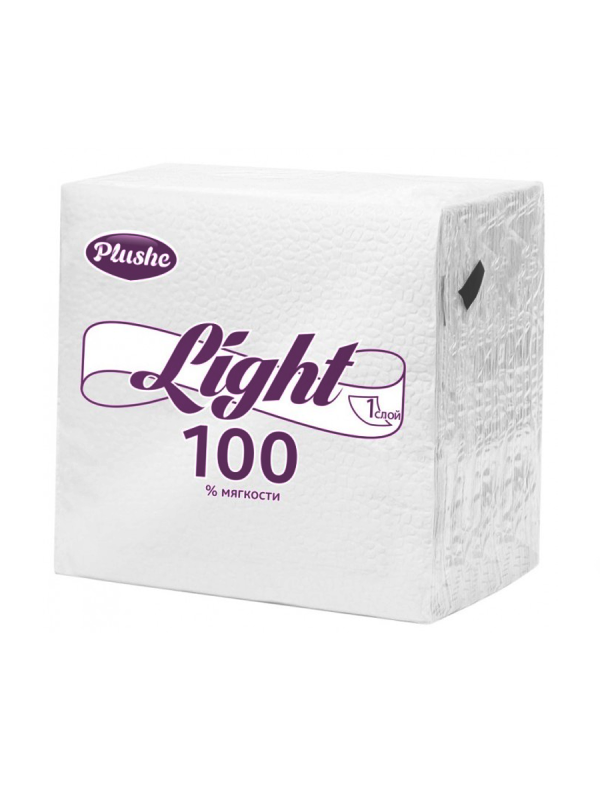 Плюше Салфетка бумажная лайт 75л 22,5*22,5 1-сл белое сплошн (20шт)