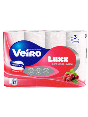 Веиро Туалетная бумага Люкс 3-х сл. 12 шт Малина