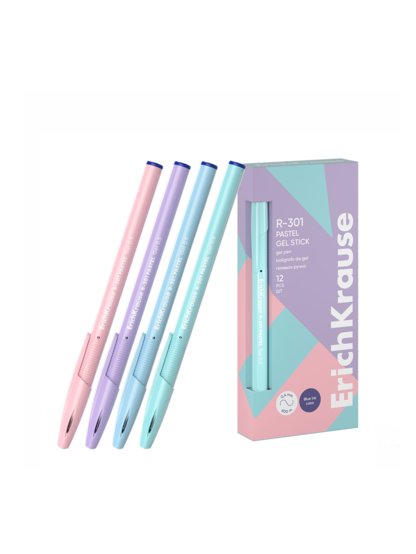 Ручка гел 0,5 цветн корп R-301 Pastel Gel Stick Erich Krause 61289 син к/к ассорти 4 вида