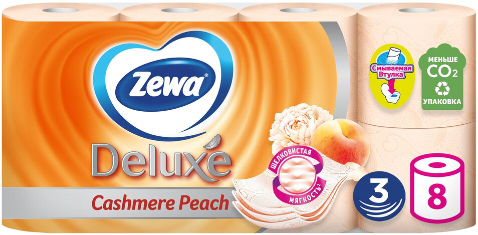 Зева Туал бум Делюкс 3-сл Персик 8 шт