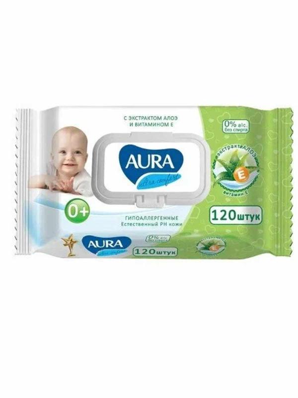 Аура Салф влаж 120шт Алоэ с Витамином Е д/дет с клап