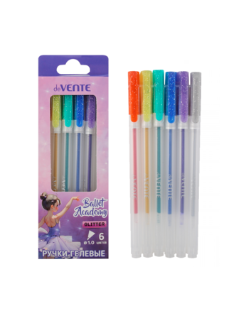 Набор гелевых ручек 6цв 6шт 1,0мм блестки прозрачный корпус deVENTE Ballet Academy 5051527 к/к