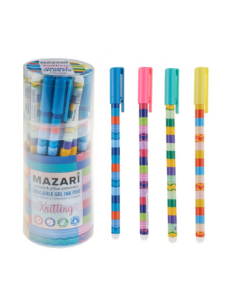 Ручка гелевая Пиши-стирай 0,5 игольч Mazari Knitting M-5429-70 син к/к ассорти 4 вида