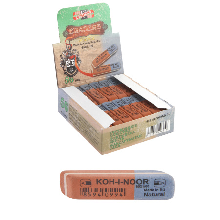 Ластик прямоугольный скош 50*13*7 каучук Koh-i-noor красный/синий