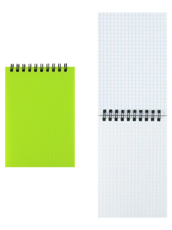 Блокнот А6 (97*141) 80л клетка дв спир обл пласт KLERK 253488 зеленый неоновый