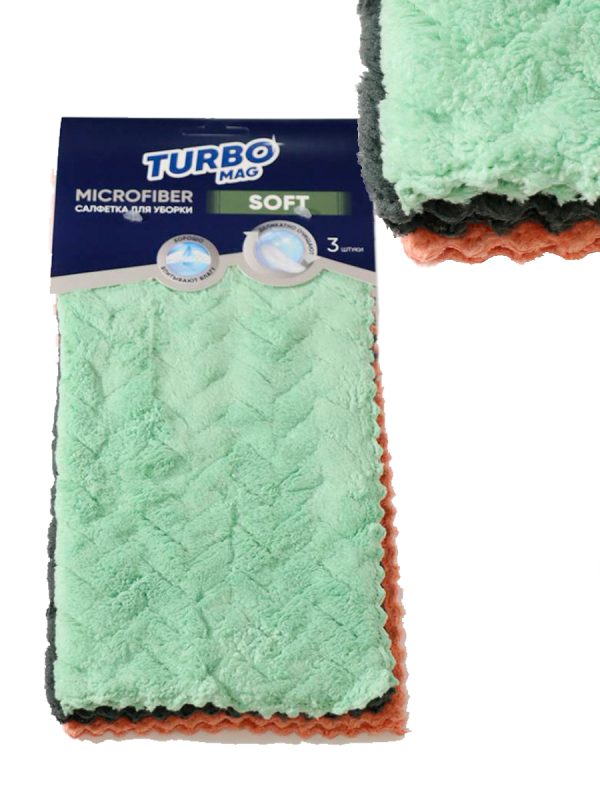 Набор салфеток TURBOMAG  микрофибра елочка 300 гр/м2, 30*30 см, 3 шт.