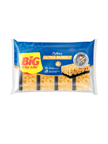 Биг Сити Губка д/мытья посуды крупнопористая Ультра-игристый 4 шт 