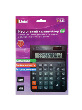 Калькулятор настольный 12 разрядов Uniel UD-444 двойное питание 200*155*36мм черный