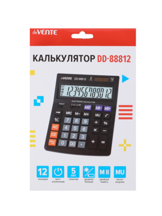 Калькулятор настольный 12 разрядов deVENTE DD-88812 двойное питание 200*150*35 4031332 черный