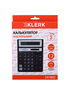 Калькулятор настольный 12 разрядов KLERK KL-888/241802 двойное питание 203*158*31мм черный