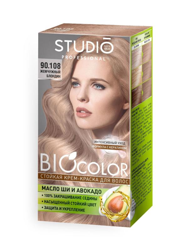 Студио Биоколор Стойкая крем краска для волос 90.108 Жемчужный блондин 50/50/15 мл