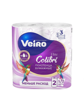 Веиро Полотенце бумажное 3-х сл. 2 рул. Целлюлоза Колибри (10)