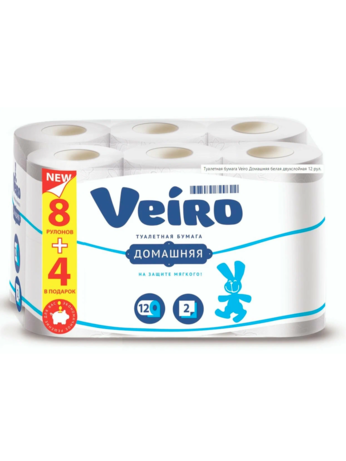 Веиро Туалетная бумага 2-х сл. 8+4 шт Домашняя Белая (6)
