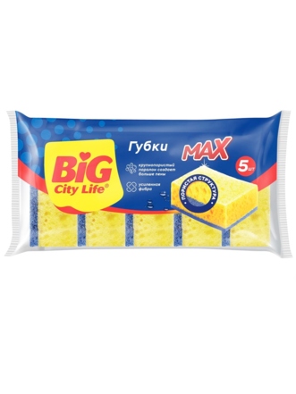 Биг Сити Губка д/мытья посуды крупнопористая Макс 5 шт 