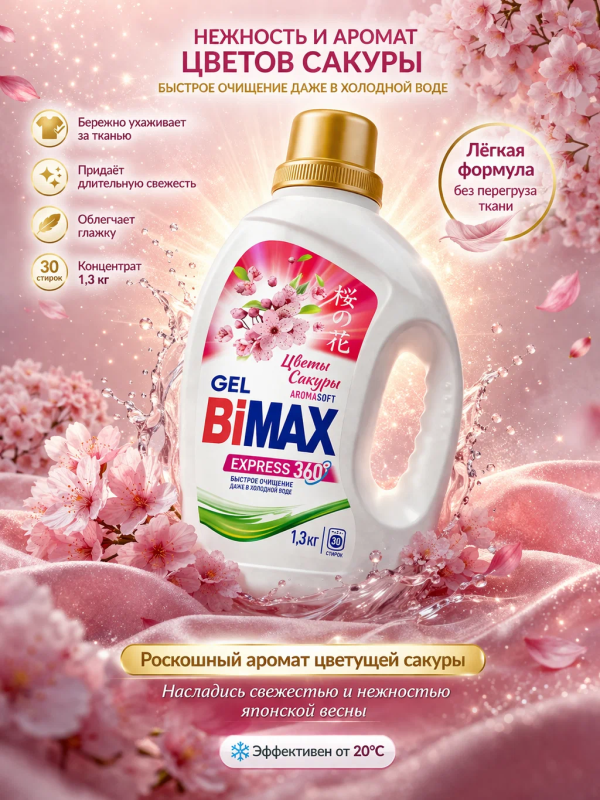 Бимакс Гель д/стирки 1,3л Цветы сакуры