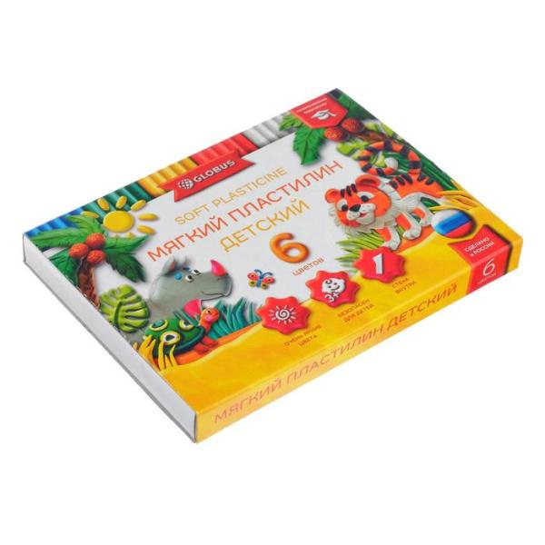 Пластилин 6цв 90гр Globus Классический повышенной мягкости со стеком картонная коробка ПЛ6Д