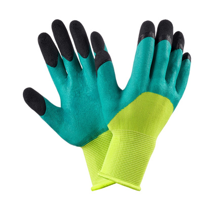 Перчатки нейлоновые салатовые с черными пальцами (12)